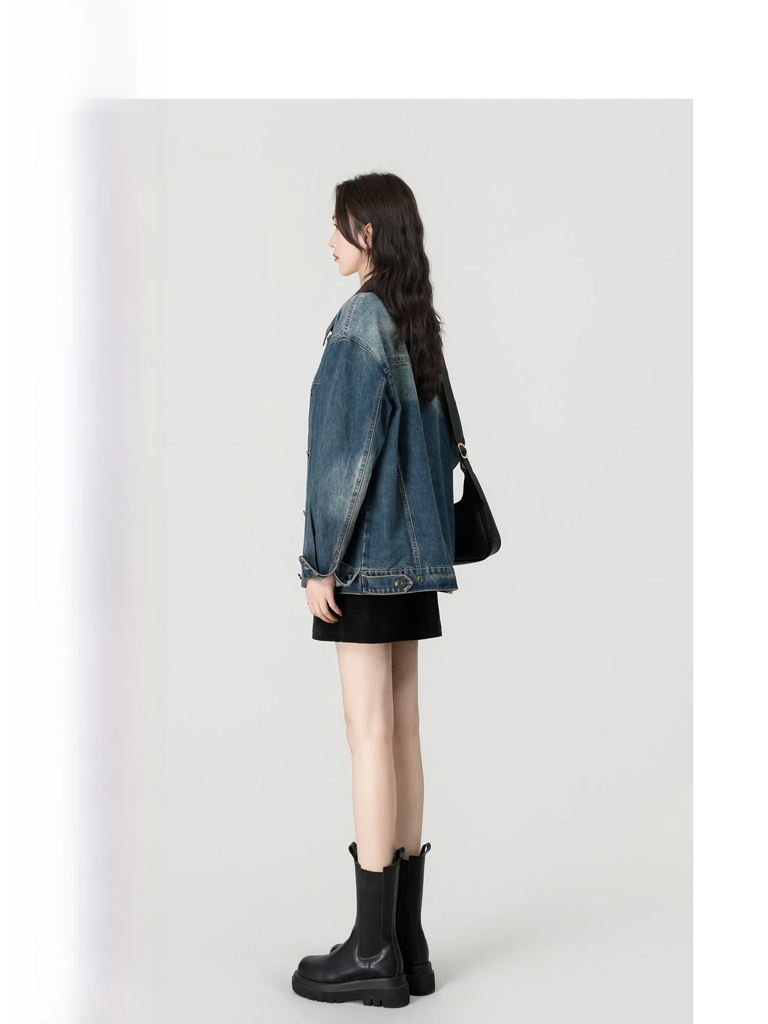 

Wavy Egg Casual Loose Women's Denim Jacket Korean Style Unique Vintage Spring Early Season Wave Shape Egg Pattern Top