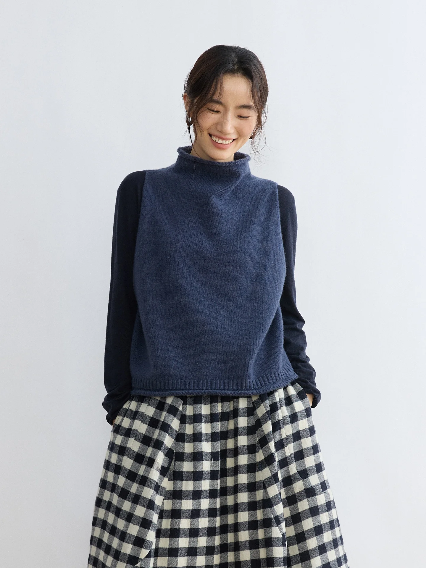 

Nomumad Woolen Knitted Svel Sweater k Blue Women's Vest Outerwear High Collar Thi Winter Faion Commute Sle
