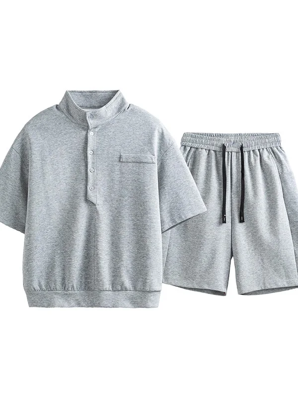 

Summer Casual Sports Set Men's Design Sense f Open Collar Stand ort Sve irt orts Two Piece Set Polyester Fiber