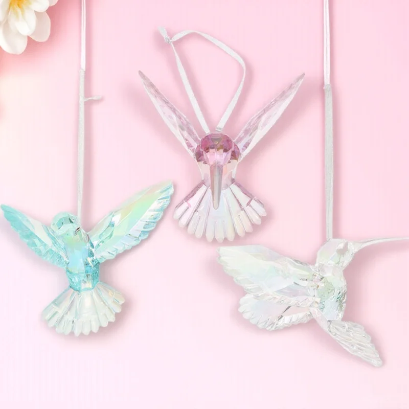 

3pcs Crystal Hummingbird Ornaments Clear Iridescent Acrylic Hanging Bird Decorative Pendant For Christmas Tree Window Wedding