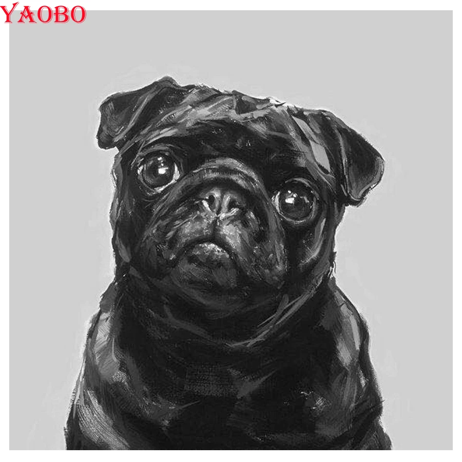 5D Diamond Painting Pug dog DIY Diamond Embroidery Full Display Mosaic Picture Of Rhinestones Black puppy Handmade Wall Decor