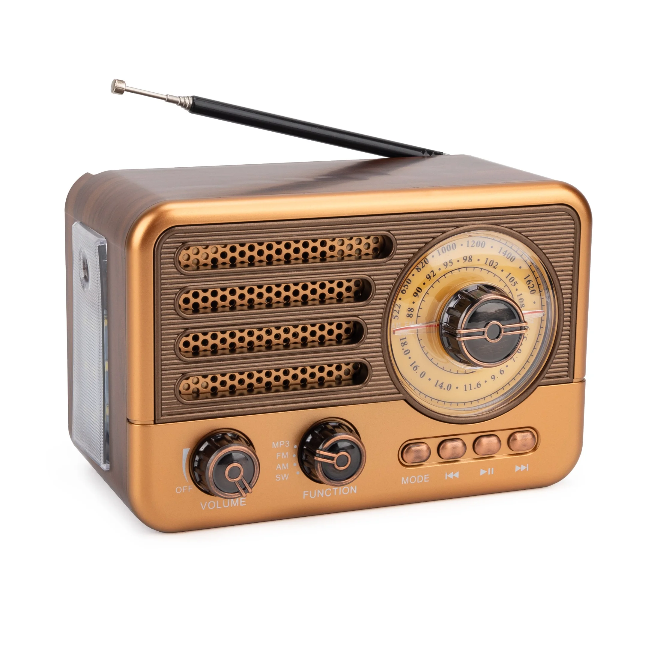 Wood Metal Mini Stereo Type-c Solar Radio Fashionable Atmospheric 3-band Built-in Speaker Gold US Best-selling Retro Europe 3W