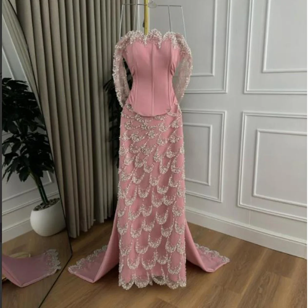 

Вечернее платье с вышивкой бисером по индивидуальному заказу, прямое платье с открытыми плечами, платья на день рождения с накидкой со шлейфом