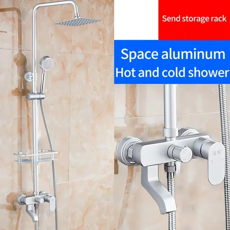Aluminum Rainfall Shower Set 3 Functions Hot Cold Bathroom Shower System Featuring Ceramic Valve Core Rain Spray