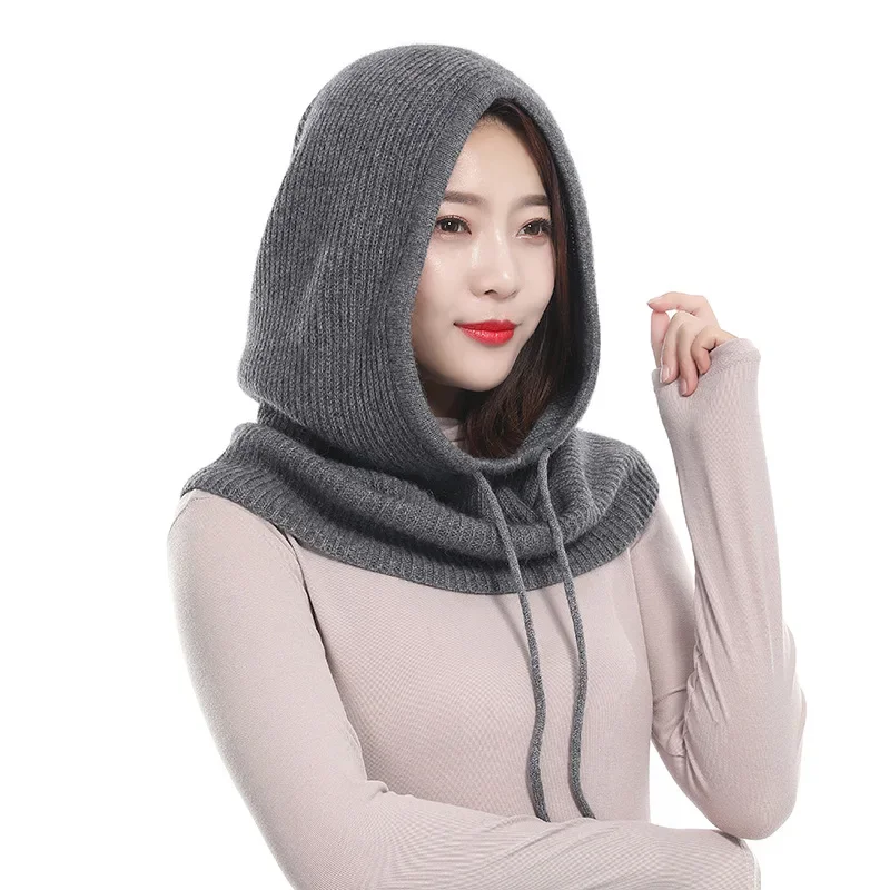 

Cashmere wool thread autumn and winter knitted headgear, pullover, ear protection neck thickened to keep warm