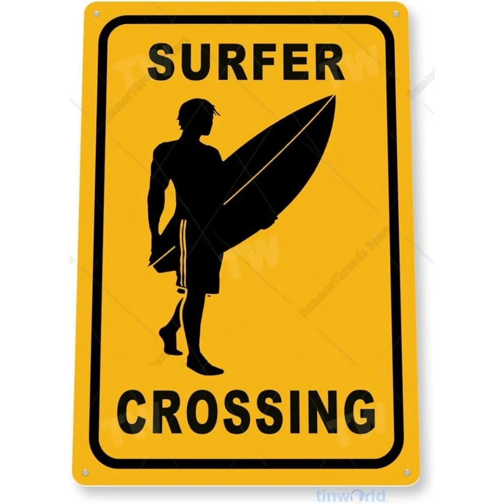 

Крутой спортивный TIN знак Surfer Crossing Серфинг Доска для серфинга Пляжный дом Барные знаки