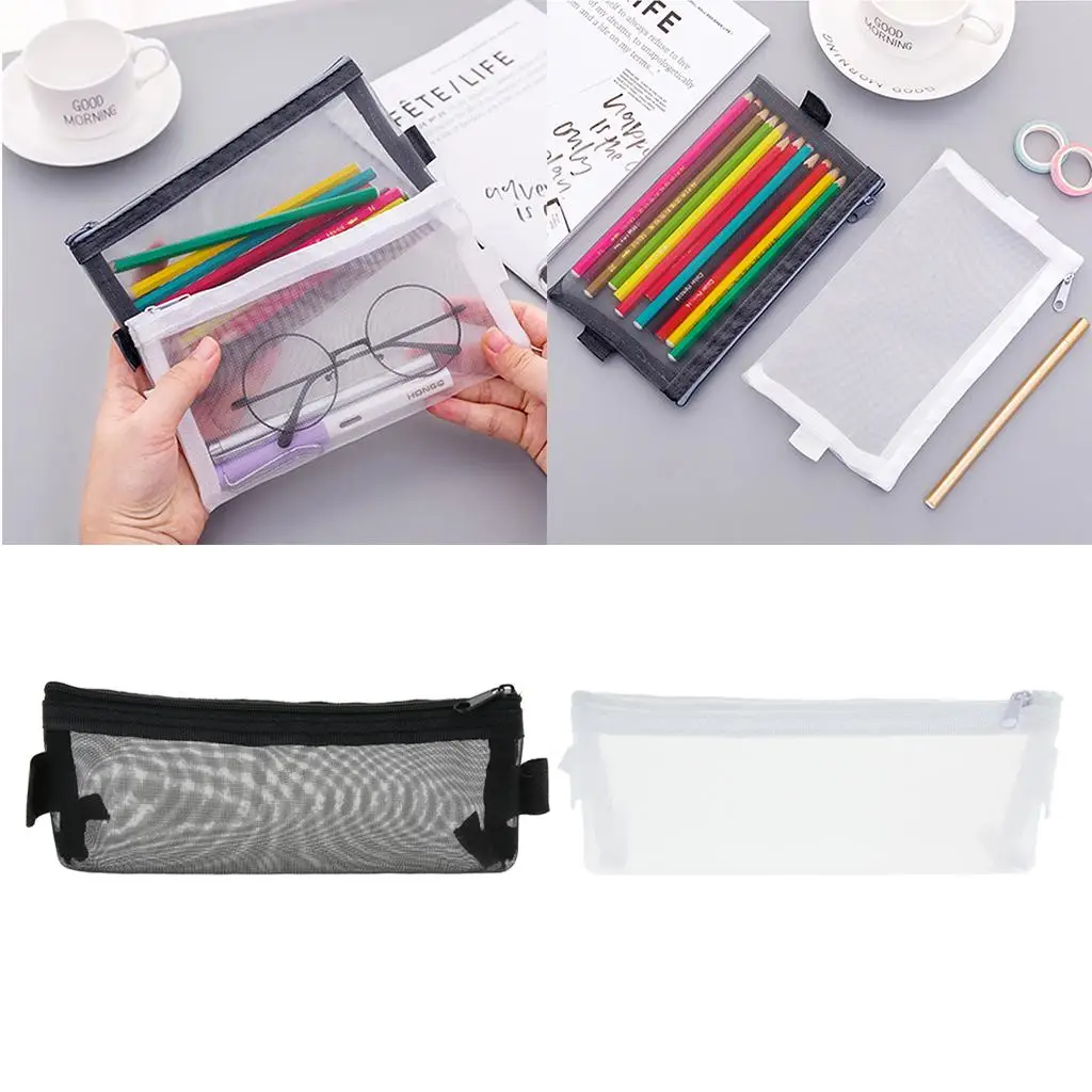 Perspective Mesh Pencil Case Pen Makeup Bag Pouch Zipper Design