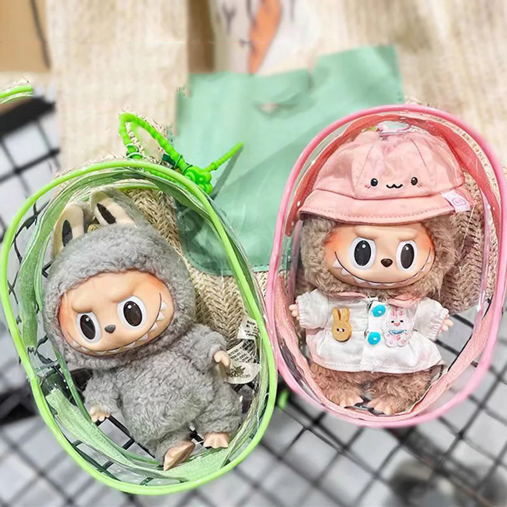 15cm Transparent Doll Display Box PVC Dustproof Doll Outing Bag  Clear Round Keychain Storage Case Zipped Pouch Toy Gifts Bag