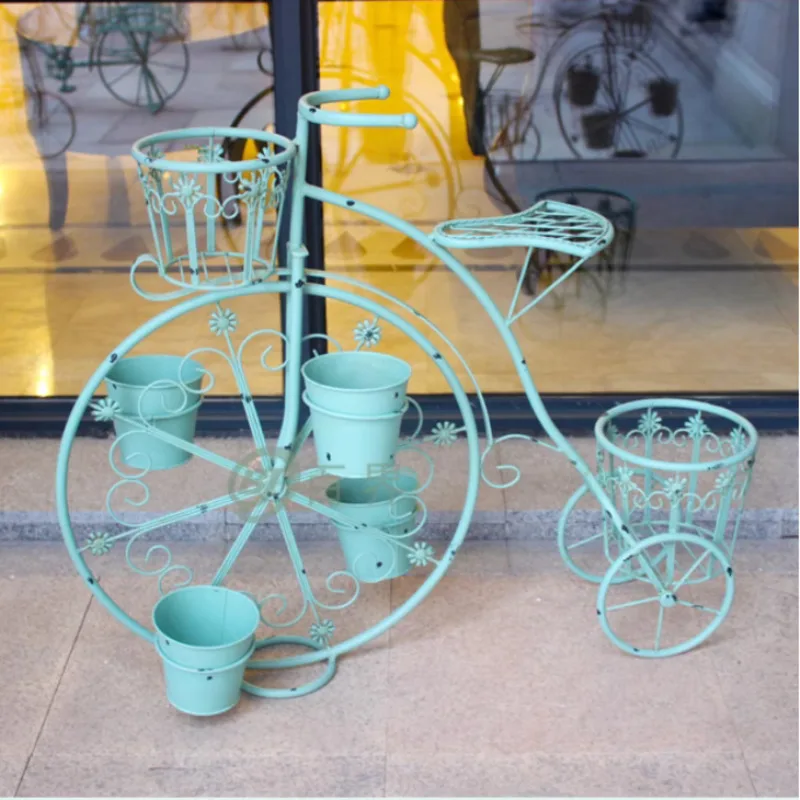 Creative European Indoor Gardening Iron Bicycle Plant Stand Multi-layered Balcony Flower Shelf Floor Type Durable Plant Rack