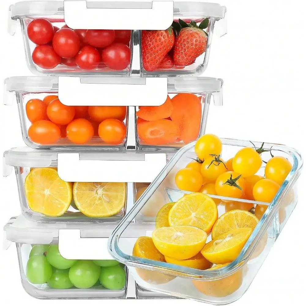 

Glass Meal Prep Containers With 2 Compartments, 30 Oz Divided Food Storage For Microwave, Oven And Freezer