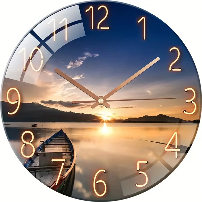 12 Inch Glass Art Modern Silent Quartz Wall Clock Stylish Creative Decor for Living Room Bedroom Home Wall Decoration