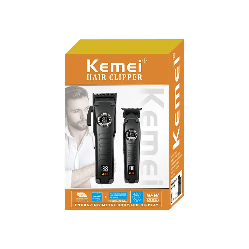 Kemei fabricante sem fio usb recarregável aparador de cabelo elétrico conjunto Km-1827 Km-H73 profissional barbeiro clipper conjunto