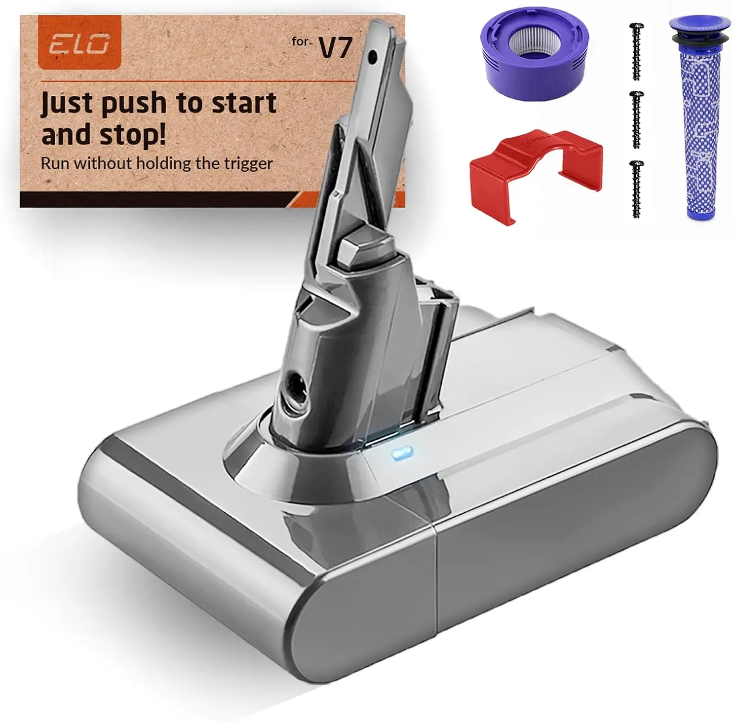 

V7 Battery Replacement with Trigger Lock for SV11 V7 Vacuum, 2 Filters Included
