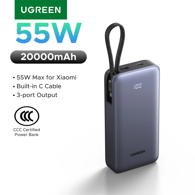 UGREEN 45W Power Bank 20000mAh с кабелем Type-C для быстрой зарядки — фото товара