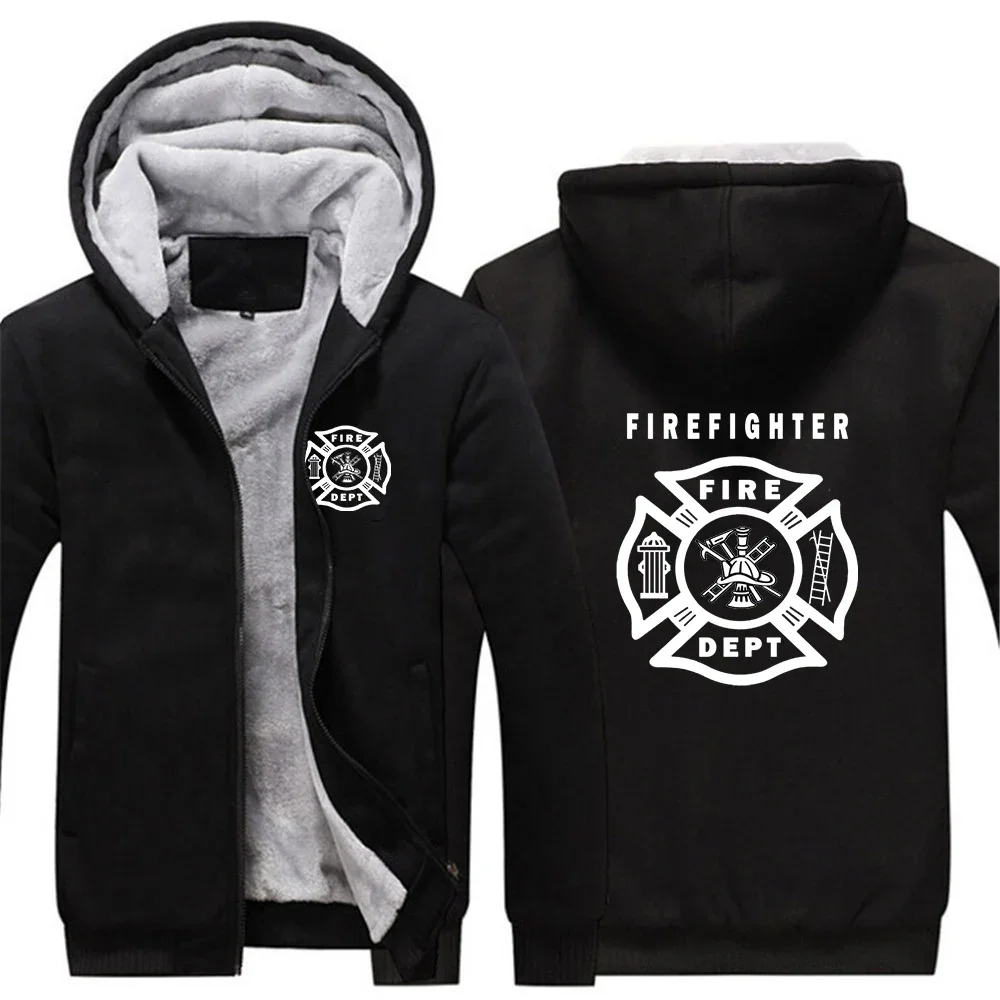 

2024 Autumn Winter Men's Firefighter Rescue Team Logo Printed Cold Prevention Warm Long Sleeve Splicing Zipper Thickened Hoodies