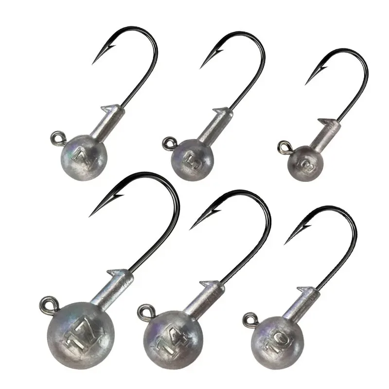 

10pcs Fishing Jig Hooks 1g 1.8g 2.5g 3.5g Round Ball Head Fishing Hook For Soft Lures Crank Jig Heads Barbed Fishhooks