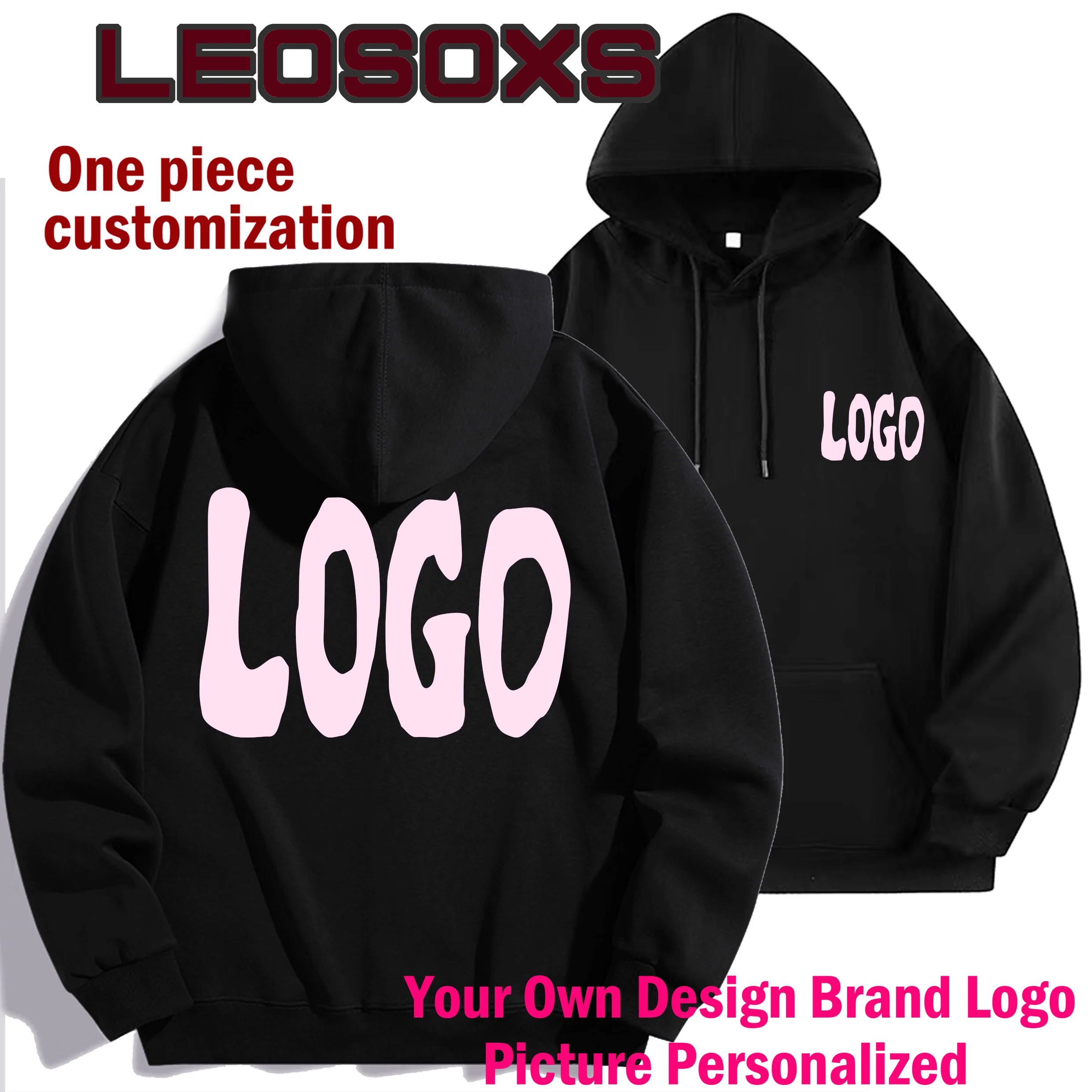 

DIY custom LOGO pure cotton autumn and winter fashion casual men and women long-sleeved tops black hooded sweatshirt pullover