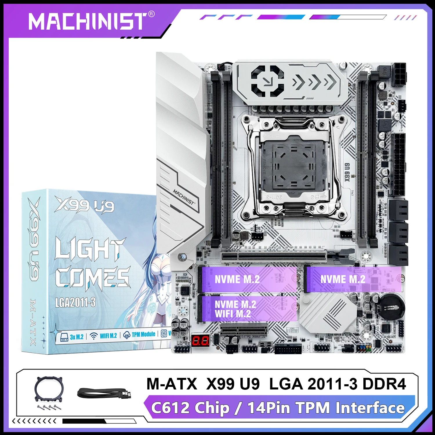 

MACHINIST X99 U9 Motherboard TPM2.0 LGA 2011-3 DDR4 Memory with 3*NVME M.2 slot C612 chip SATA3.0 USB3.0 Support xeon E5 cpu