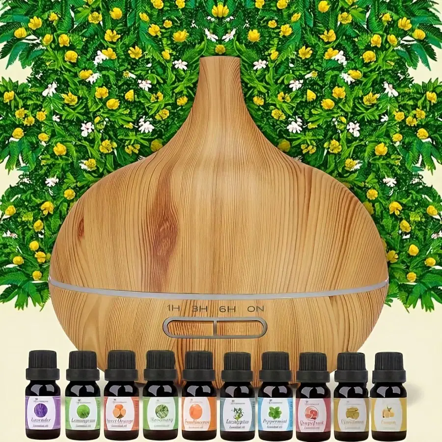 

The Aromatherapy Diffuser Comes With 10 Bottles Of Essential Oil, 500ml, 7-Color LED Light, Aromatherapy, Suitable For Home Bedrooms, Living Rooms And Offices