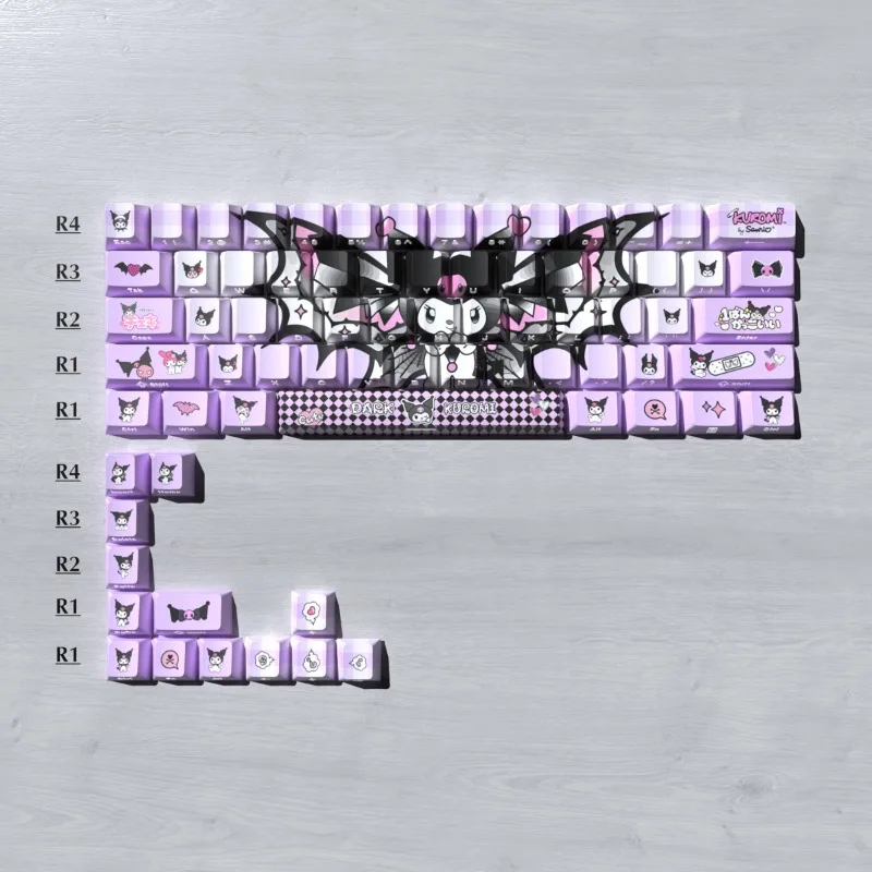 

Sanrio Theme 74 Keys Keycap Set for Mechanical Keyboards PBT Durable Kuromi Keycap Side-Engraved Translucent Keycaps for Gaming
