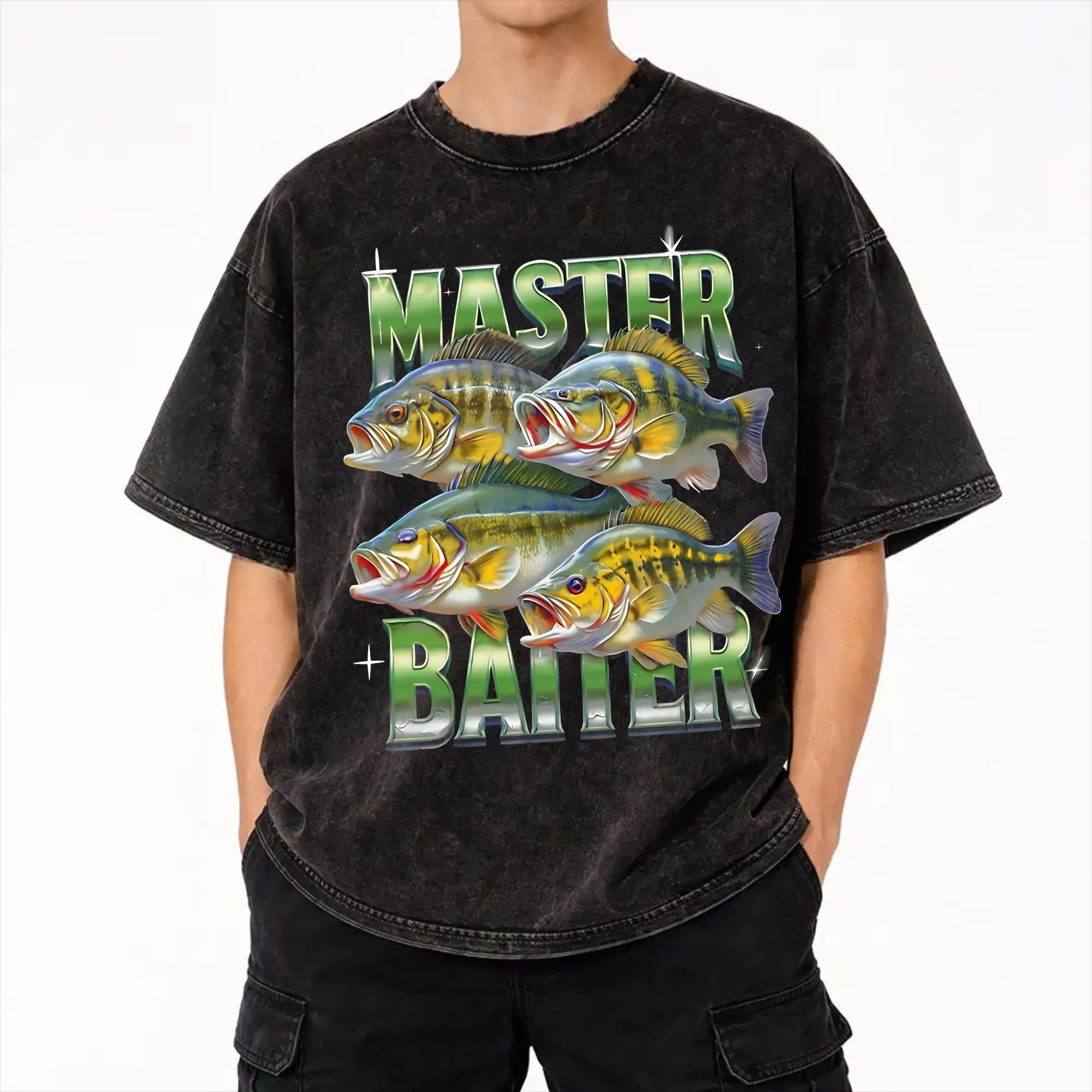 Master Baiter Funny Fishing  T Shirts Hip Hop Washed Cotton Harajuku T-Shirts  Vintage for Men Women Streetwear Summer Tees