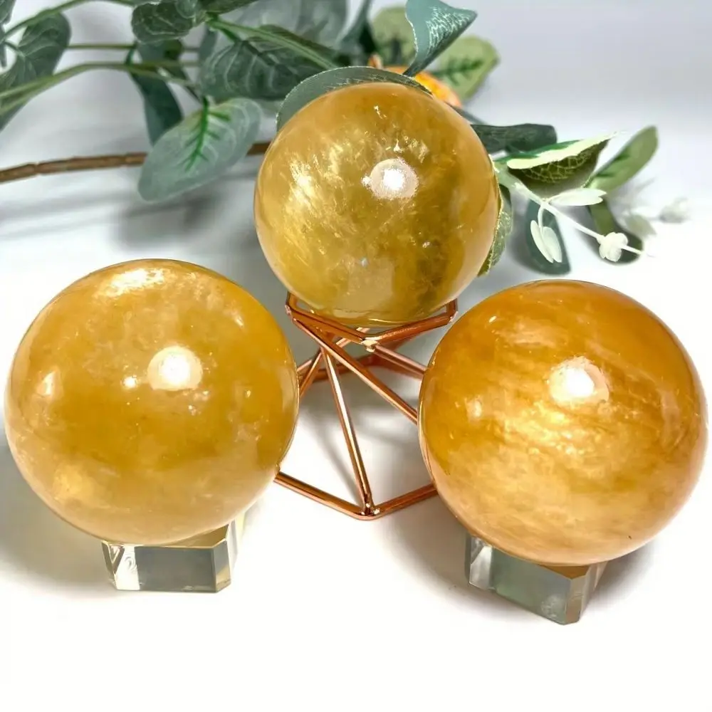 Esfera de Cristal Natural Amarillo Islandés, Esferas de Calcita Naranja Miel Pulimentadas, Esfera de Cristal Natural para Sanación Espiritual