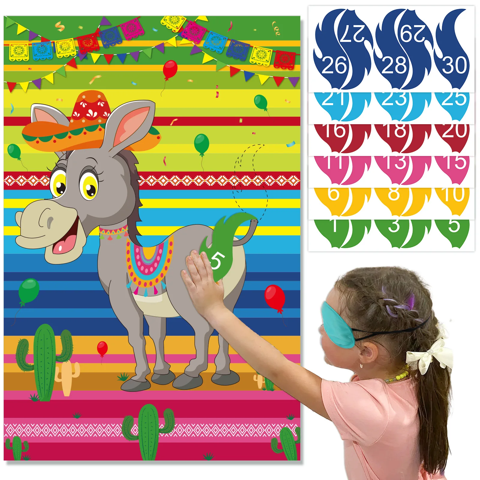 30Pcs Pin The Tail On The Donkey Party Game with Tails Mexican Birthday for Kids Party Decorations Fiesta Carnival Party Supply