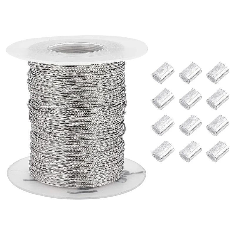 328 Feet/109 Yards 0.6mm Heavy Duty Picture Hanging Wire, 304 Stainless Steel Photo Frame Hanging Wire with 30 pcs Aluminum