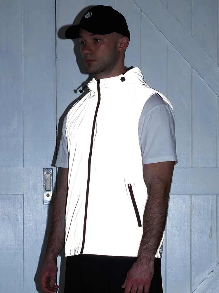 ليلة سترة عاكسة الرجال الربيع الصيف رقيقة مقنعين موضة عادية في الهواء الطلق تشغيل الرقص الهيب هوب الشارع الشهير متوهجة الملابس