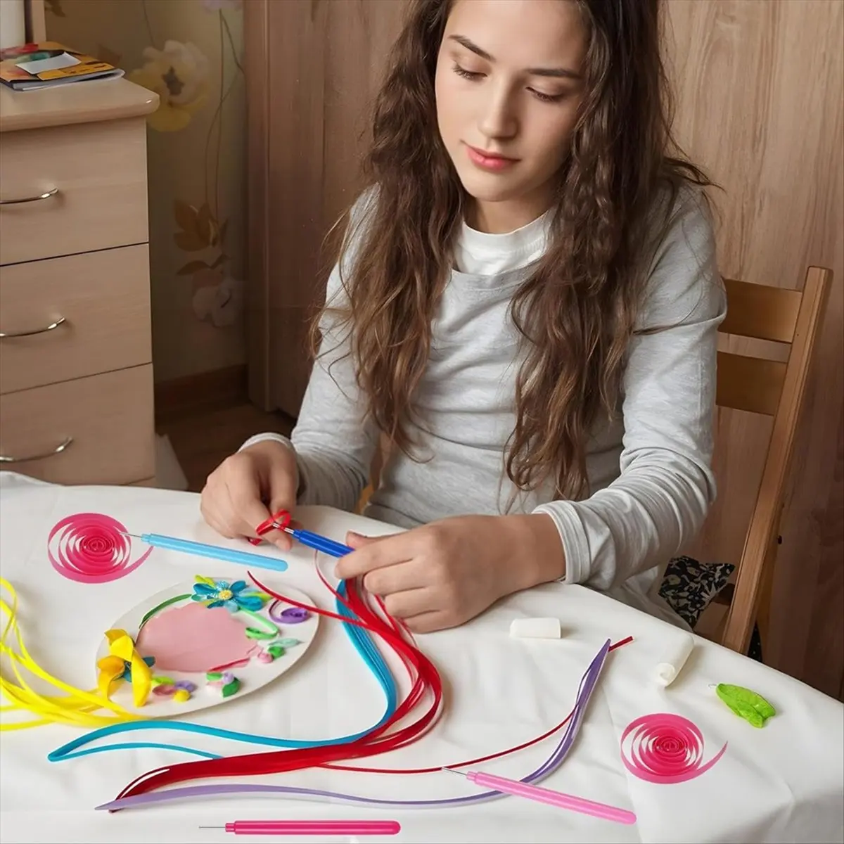 2026 + 12 قطعة من أدوات اللف الورقي، قلم إبرة اللف مع 100 قطعة من الورق الملفوف للأدوات اليدوية ذاتية الصنع