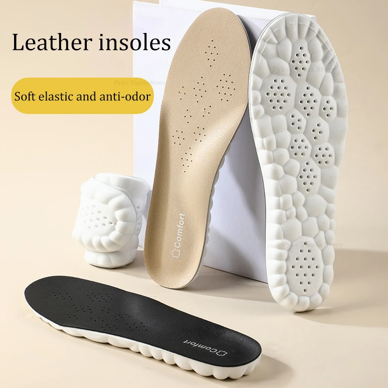 4D High Elastic Genuine Leather Latex Sports Insoles Arch Support Orthotic Feet Cushion Inserts Breathable Anti-odor Shoes Pads