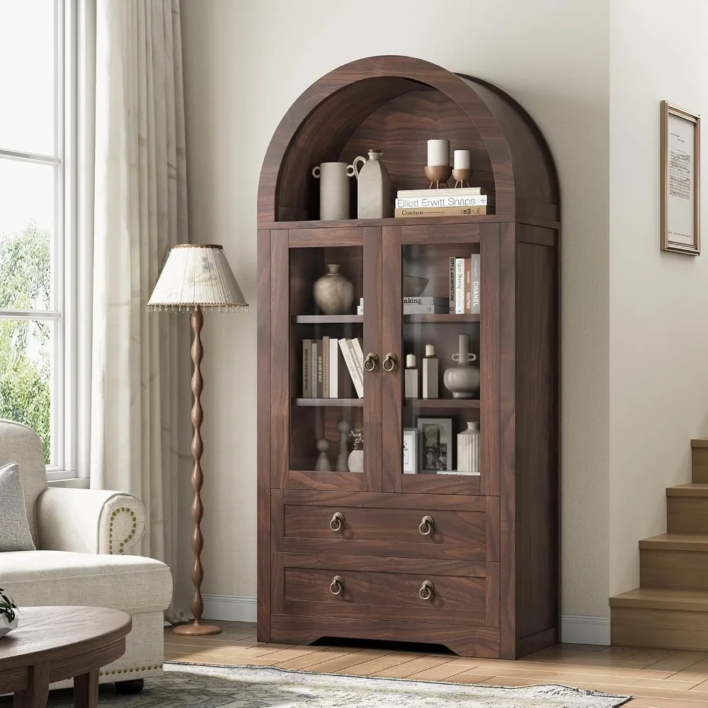 خزانة كتب ومخزن مقوسة طويلة مع أدراج وأبواب، 71 لتخزين المواد الغذائية