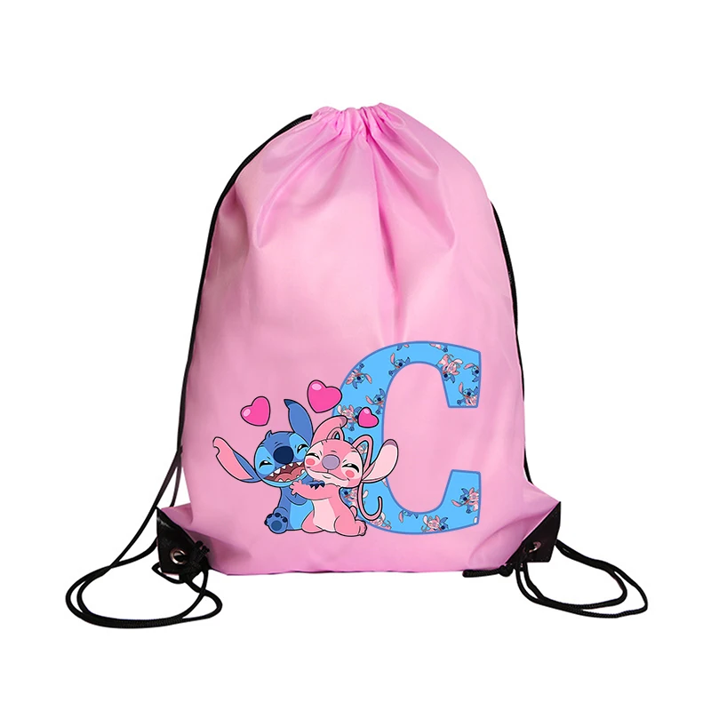 Stitch Disney Drawstring Bag Sports Waterproof Backpack Bundle Pocket Cartoon Anime Terylene Basketball Bags Birthday Cute Gift