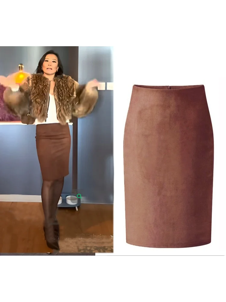 TIYIHAILEY Knielanger Bleistiftrock für Damen, Wildleder, Stretch, Schwarz, Grau, Rosa, Schlitz, Übergröße, 2025, neu, nach Maß, XS-2XL
