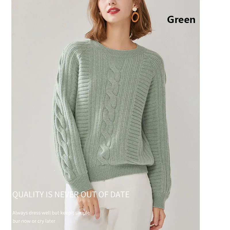 Fengbaoyu Autumn Winter Ladies Cashmere Sweater Thickened Solid Color Crewneck Ladies Casual Knitted Bottom Sweater Warm Soft