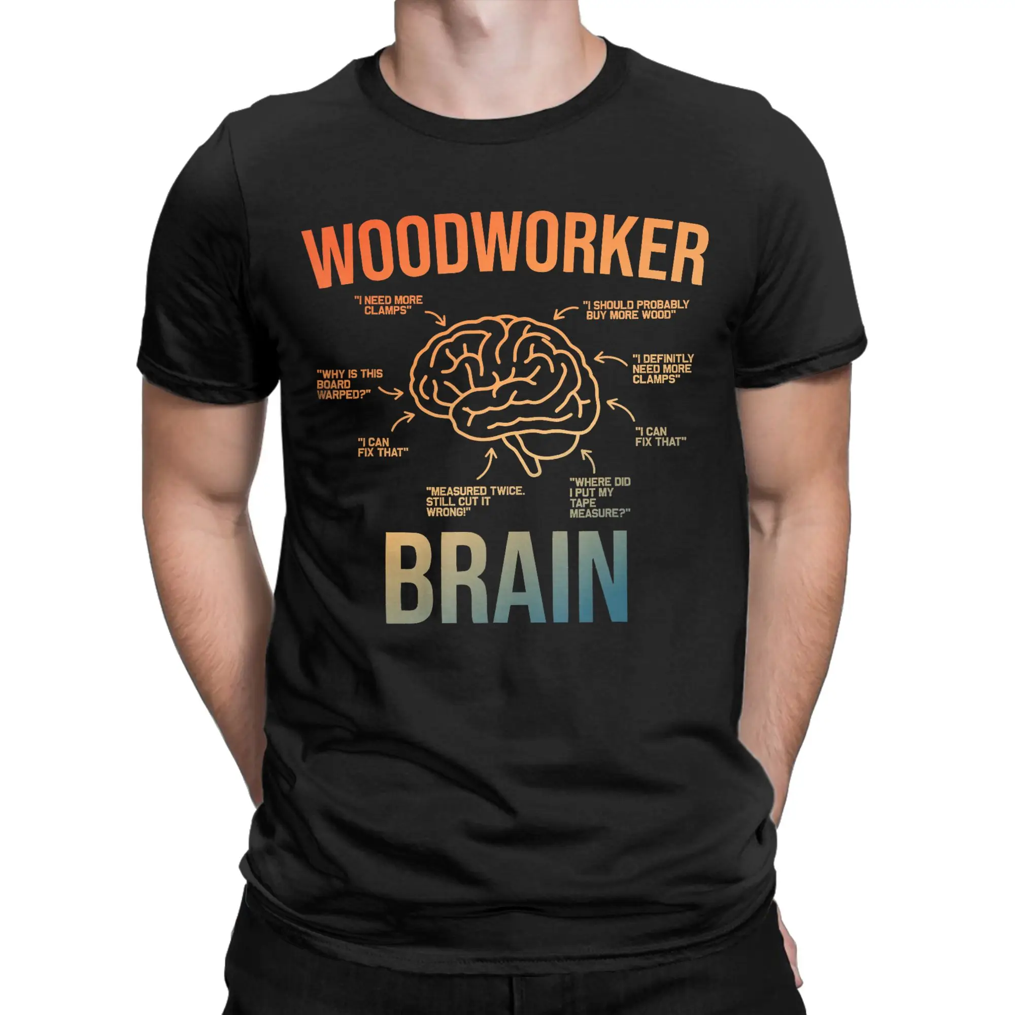 Men T-Shirt Woodworker Brain Funny Woodworking Funny Pure Cotton Tees Short Sleeve  T Shirts Crew Neck Tops Gift Idea