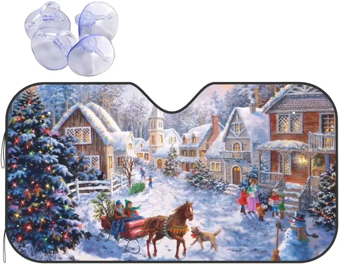 Merry Christmas Print Car Windshield Sunshade Block UV Rays Sun Visor for Car Truck SUV Auto Sunshades Keep Your Vehicle Cool