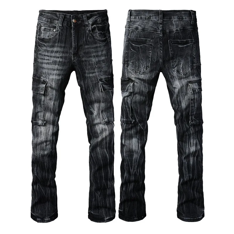 

American High Street Men'S Flared Multi-Pocket Men'S Stretch Flared Jeans Men'S Bell-Bottom Pants