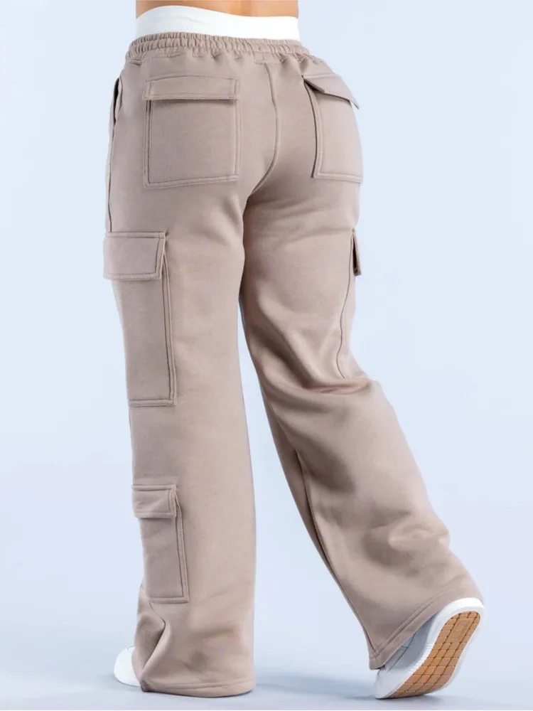 Damskie nowe spodnie dresowe typu jogger, proste spodnie, modne spodnie sportowe cargo, damskie spodnie cargo z wieloma kieszeniami, dres