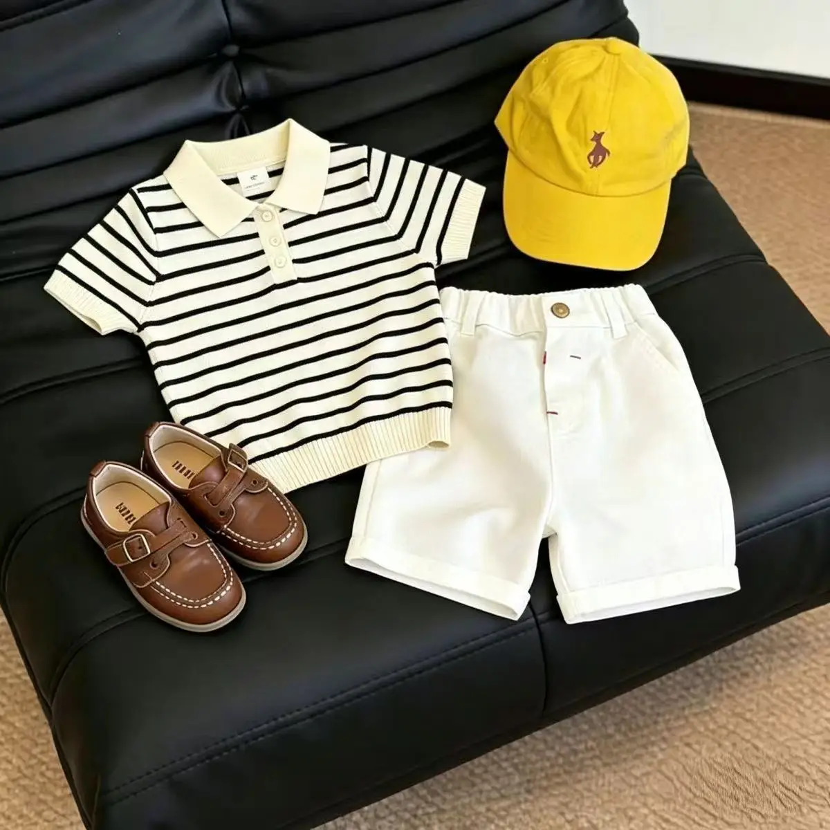 

Boys Summer Set 2026 New Arrival Korean Fashion Ice Silk Breathable Stripe Shorts Sleeve Shirt Shorts Sui