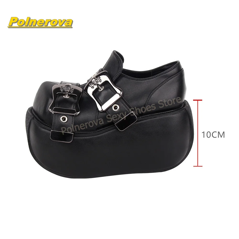 Edgy Gothic Women Platform Pumps Round Toe Wedge Skull Double Metal Buckle Y2K Punk Cosplay Casual Shoe Daily 2026 Street Style