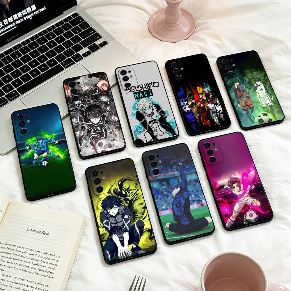 Funda de teléfono Anime B-Blue L-Lock S para Samsung S25,24,23,22,30,21,10,9,Ultra,Plus,Lite,FE,4,5 G, funda negra suave