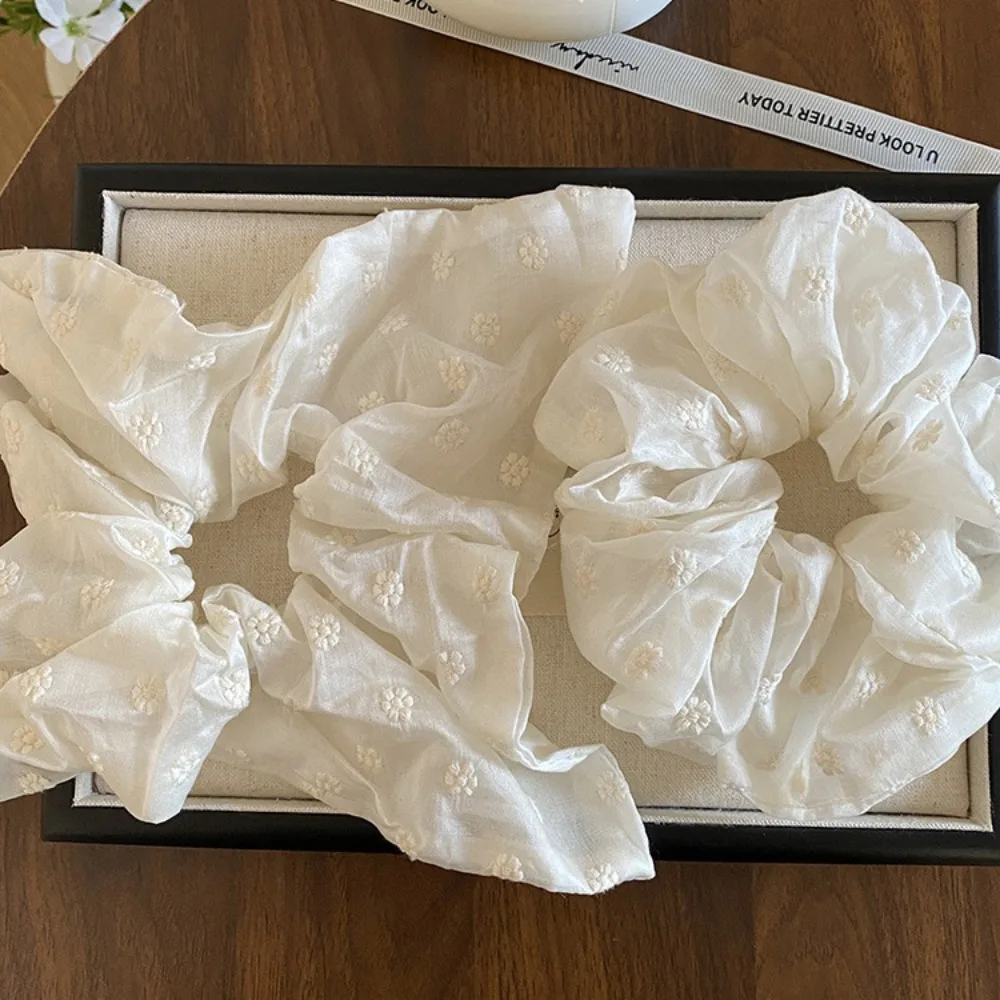 

Delicate Embroidered Flower Square Scarf Hair Tie Elastic Bands Low Ponytail Hair Accessories Fresh Simple Sweet Style Для Волос