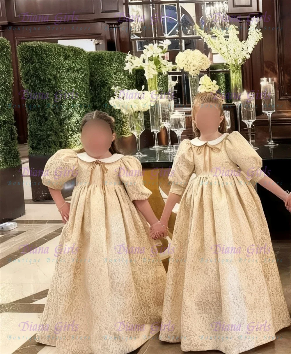 Gorgeous Gold  A-line Flower Girl Dress Quality Fluffy with Exquisite Applique for Kids Birthday Party Evening Ball Gowns
