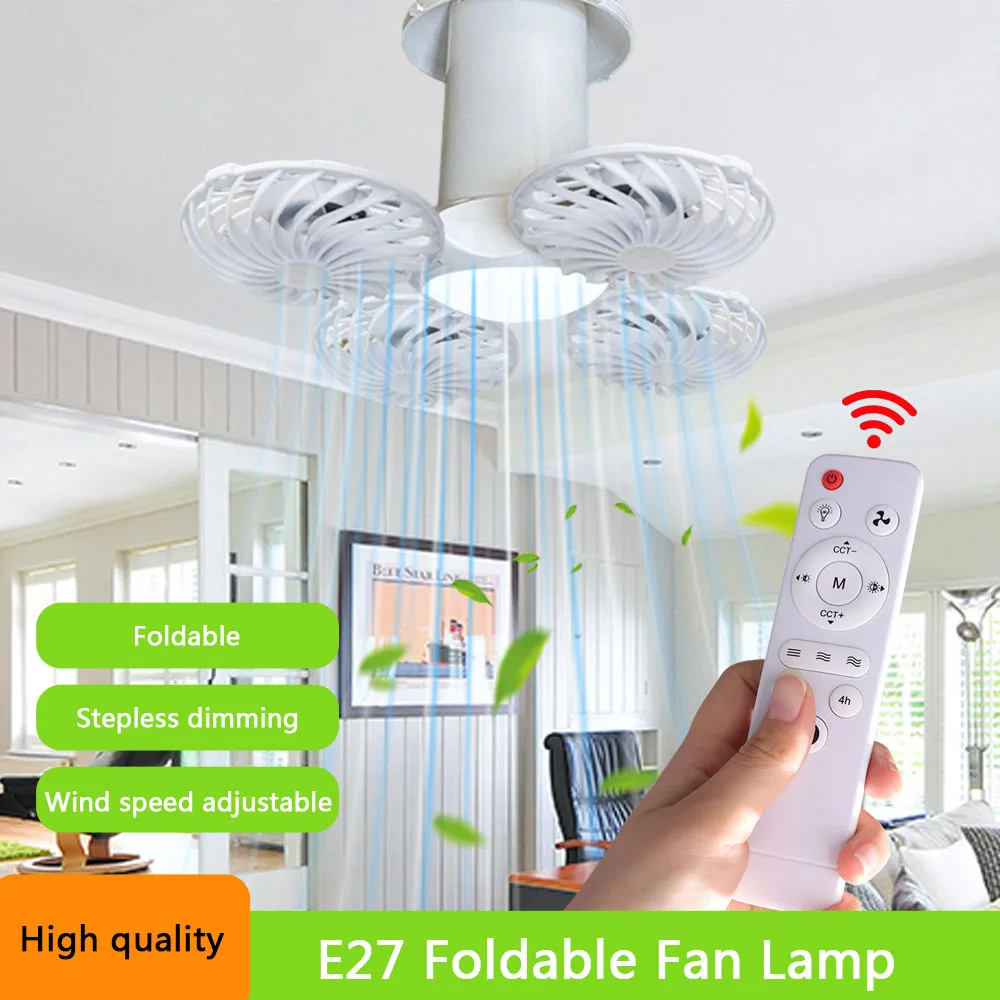 2 in 1 LED Ceiling Fan Light Wind Speed Adjustable with Remote Control Electric Cordless Fan Eye Protection Energy Saving