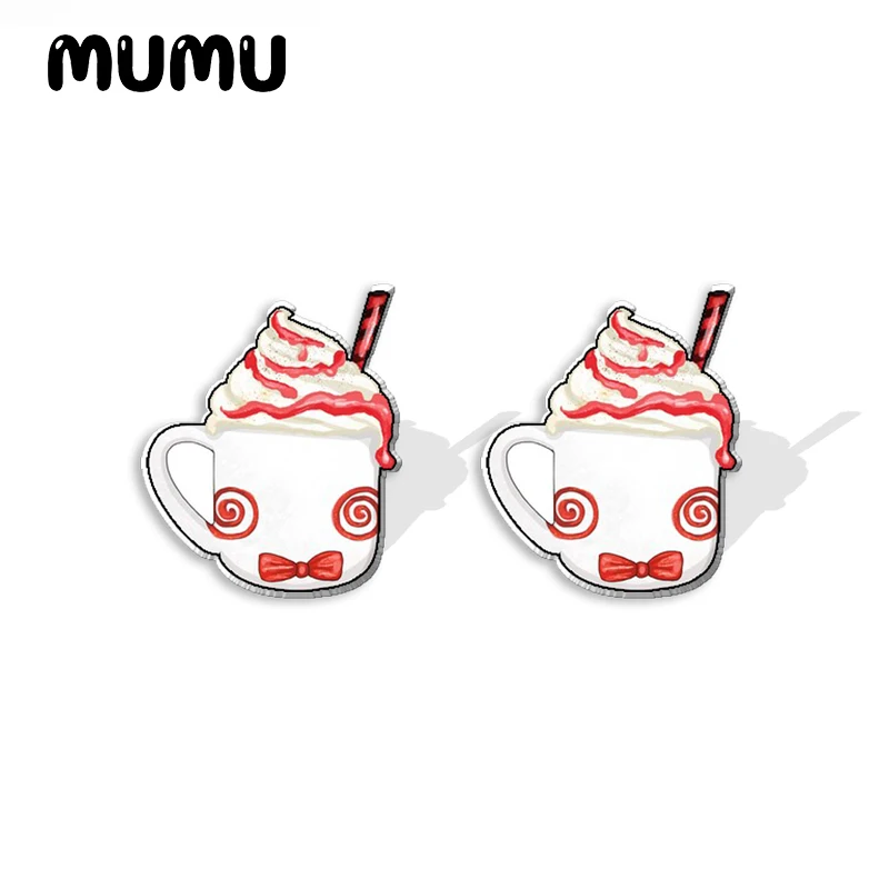 2023 New Halloween Coffee Acrylic Stud Earring Horror Theme iced latte Drink Handmade Earrings Resin Epoxy Jewelry Gifts Friend