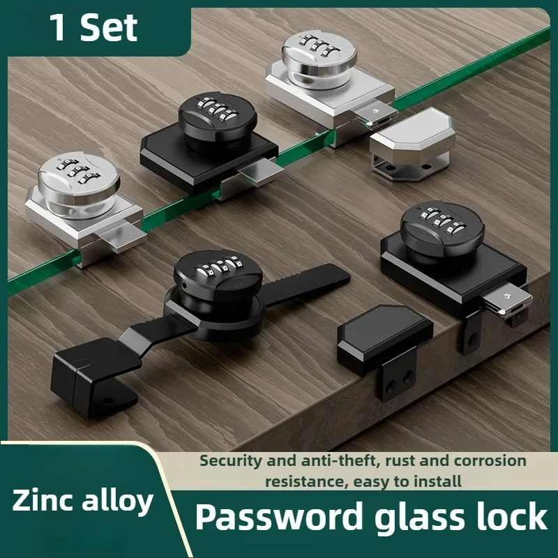 1 Set Glass Cabinet Password Lock Glass Sliding Door Lock Storage Display Cabinet Window Double Open Combination Lock Hardware