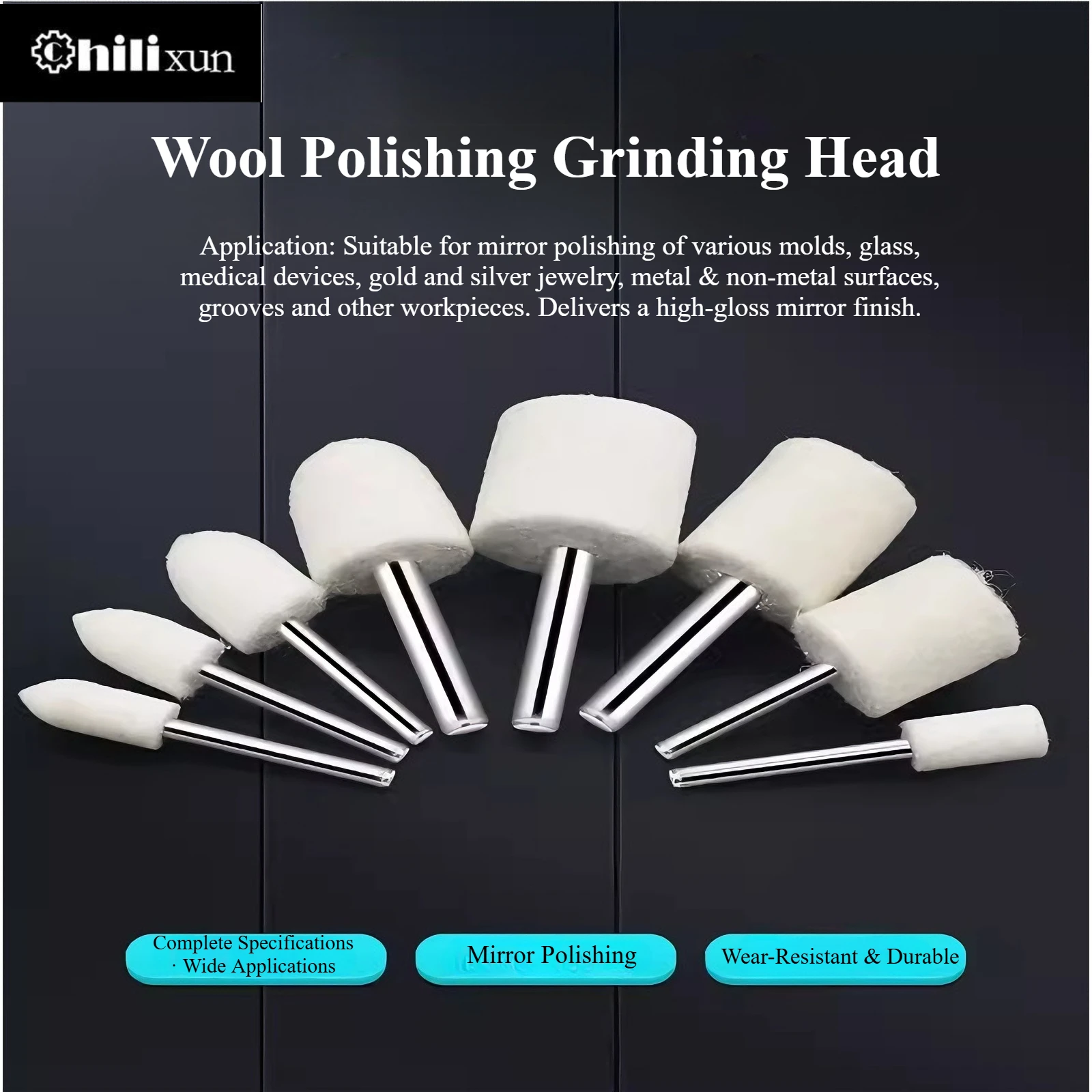 HILIXUN High-Quality 3mm 6mm Shank Wool Felt Polishing Head Buffing Wheel - Mirror Polishing for Metal/Stainless Steel/Jade/Mold