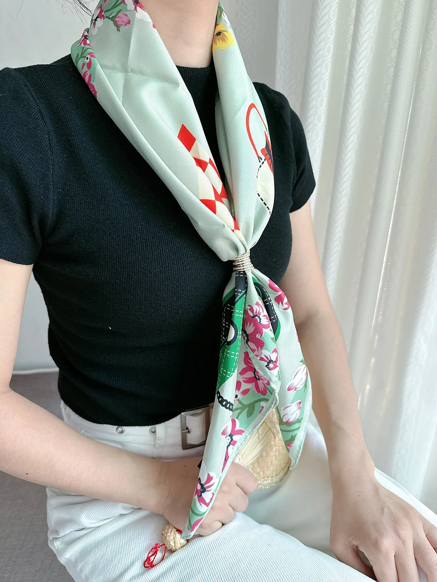 الأخضر وشاح فولارد العلامة التجارية مصمم جودة عالية جديد في Vip وشاح منديل اليد توالت 90 سنتيمتر 100% الحرير الخالص d وشاح 90x90 سنتيمتر