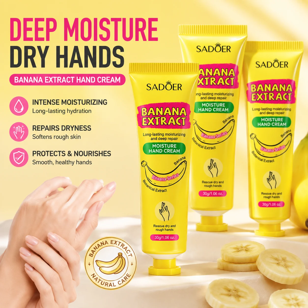 Banana Extract Hand Cream Moisturizing Lotion for Dry Hands Nourishing Hand Care Cream Long Lasting Hydration